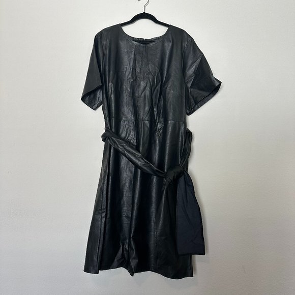 Eloquii Studio Faux Leather Short Sleeve Dress with Tie - Picture 1 of 4